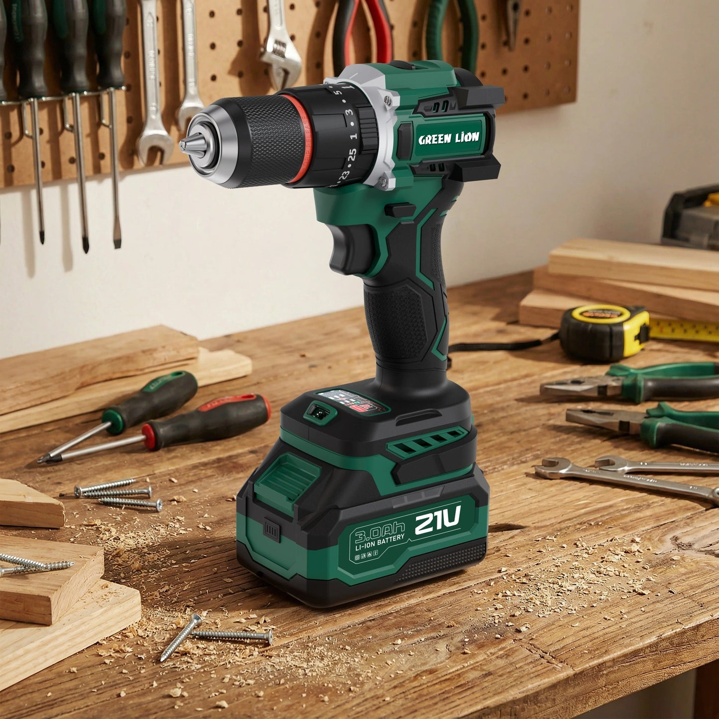 Green Lion GD-16 Pro Drive Cordless Hammer Drill 2*21V 3.0Ah Battery