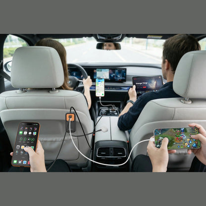 Porodo ENZO MULTI-PORT CAR CHARGER Dual 70cm Retractable Cables