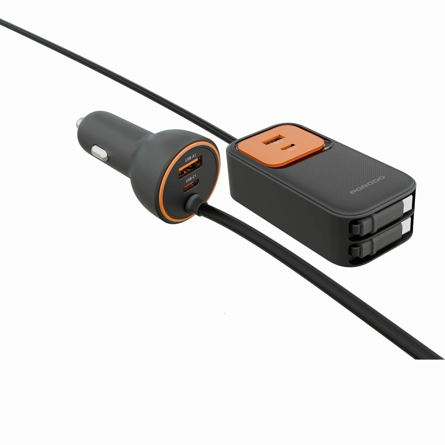 Porodo ENZO MULTI-PORT CAR CHARGER Dual 70cm Retractable Cables