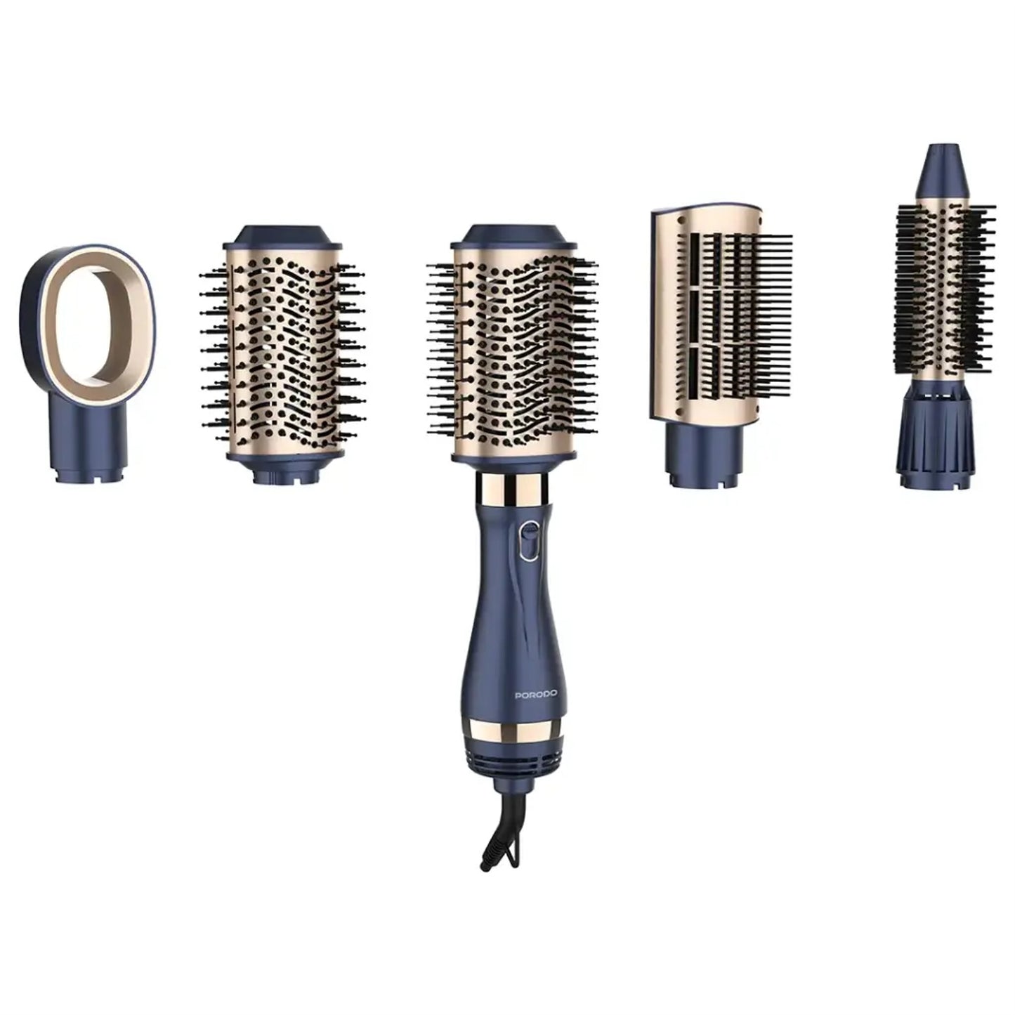Porodo 5-in-1 Hot Air Brush Styling Set with Straightening & Curling Tools