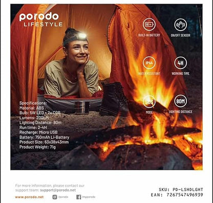 Porodo Smart Outdoor Headband Light | High Beam Lighting