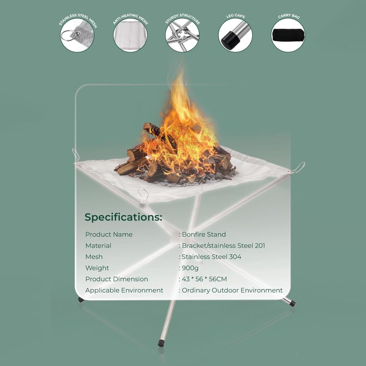 جرين ليون محمول Bonfire حامل من الفولاذ المقاوم للصدأ