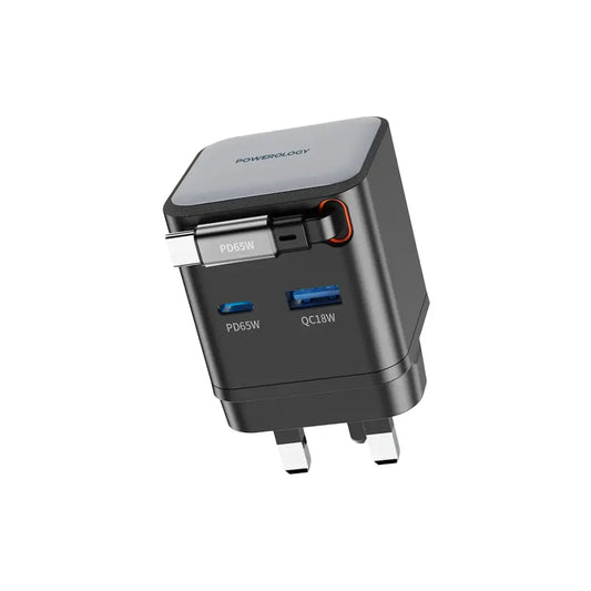 Powerology 65W Dual Port | Retractable GaN Charger