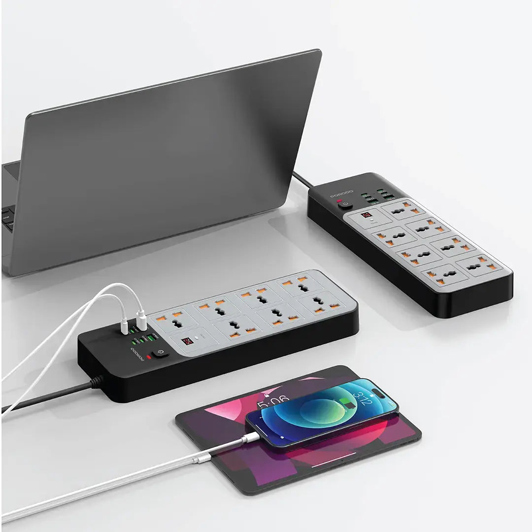 Porodo 3000W | 7AC Universal Power Strip with 6 USB Ports (4C + 2A)