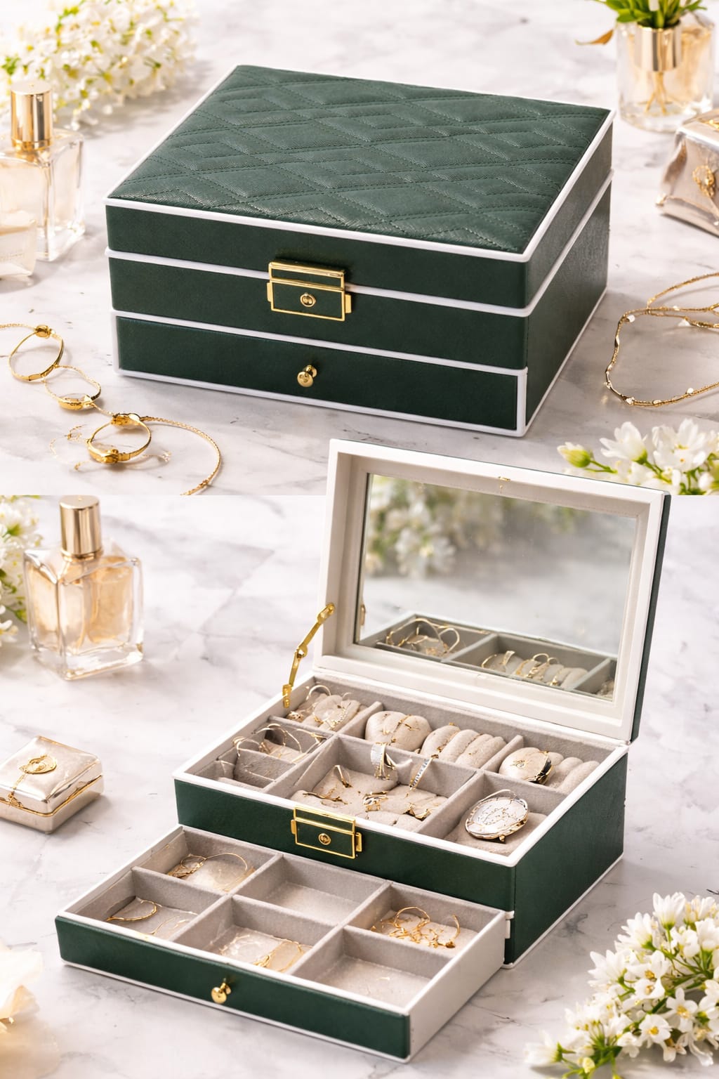 Jewelry Organizer Box with LED Mirror & Drawers