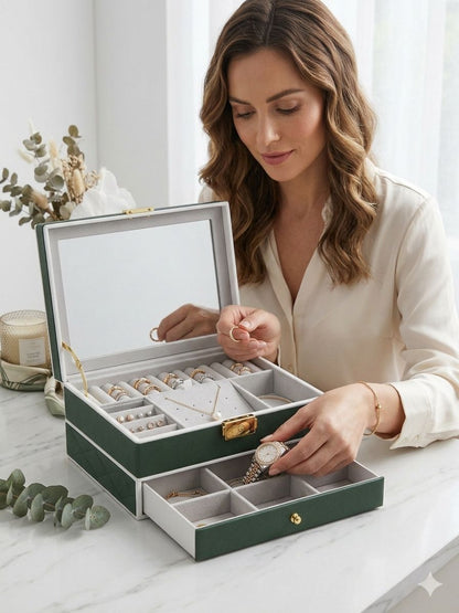 Jewelry Organizer Box with LED Mirror & Drawers